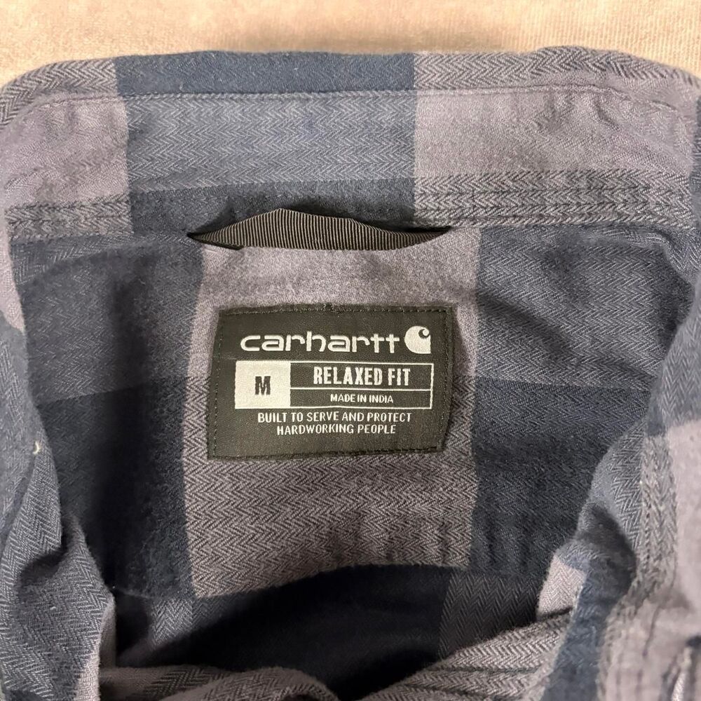 carhartt navy blue striped flannel button up - Picture 4 of 7